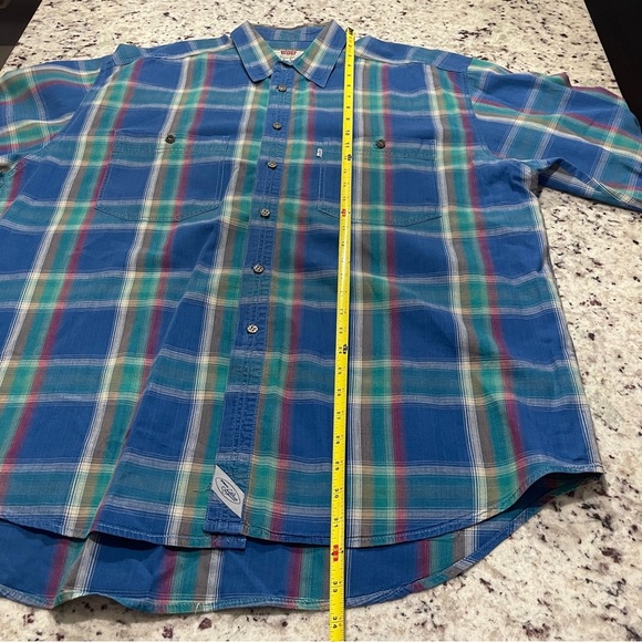 Levi’s Vintage 1990s Plaid Button Down Size XL Shirt Blue Green Authentic Levi - Picture 11 of 11